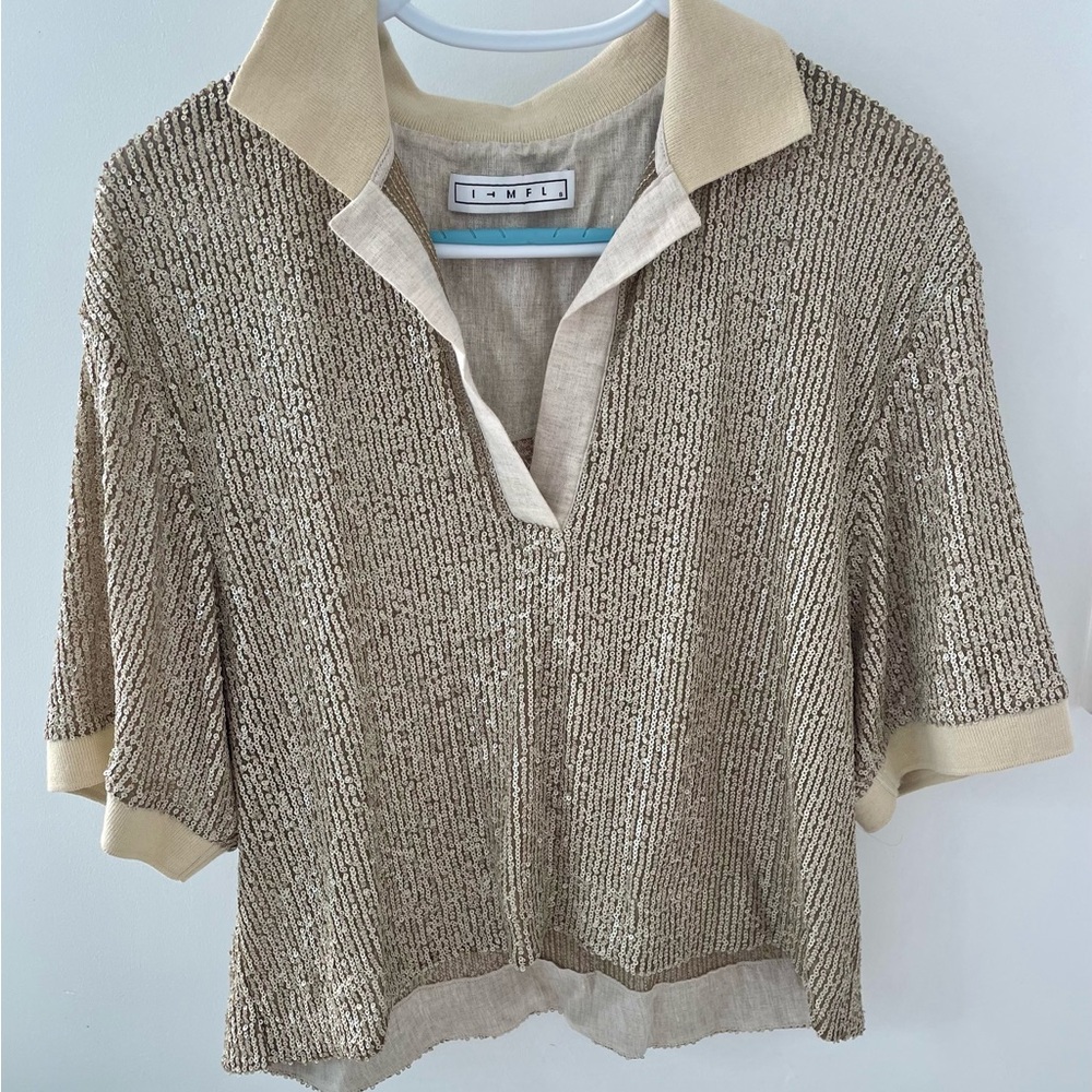 In The Mood For Love Gold Sequin Embellished Polo Top
